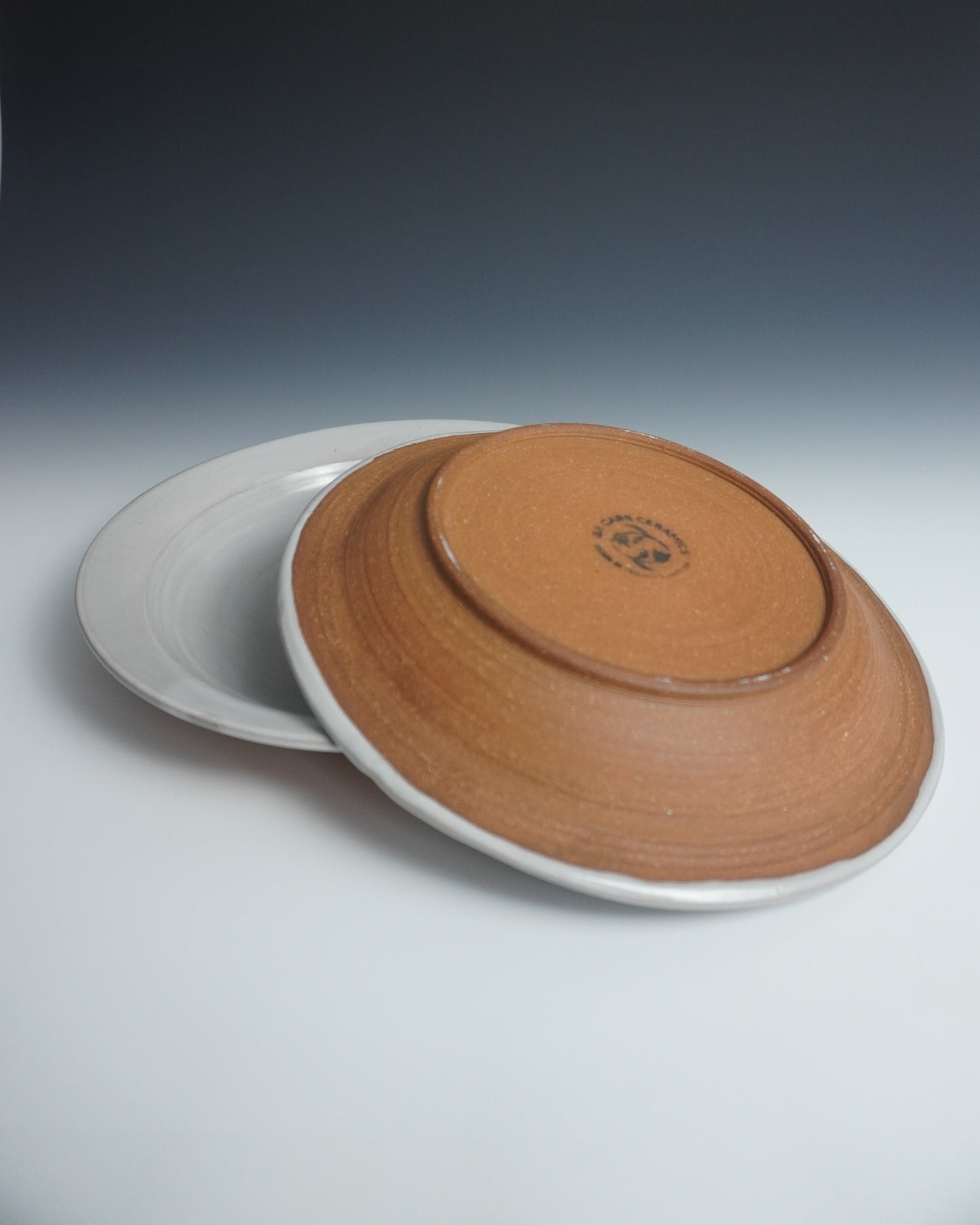 shallow white glazed pasta bowl